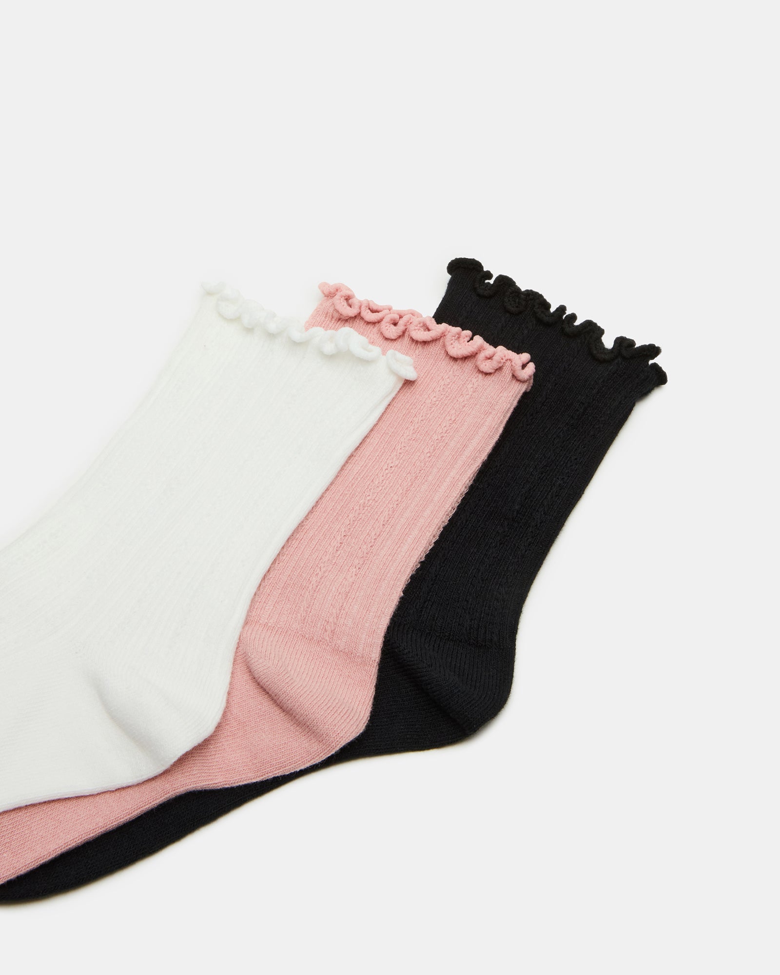 3 PACK LETTUCE EDGE RIBBED SOCKS MULTI