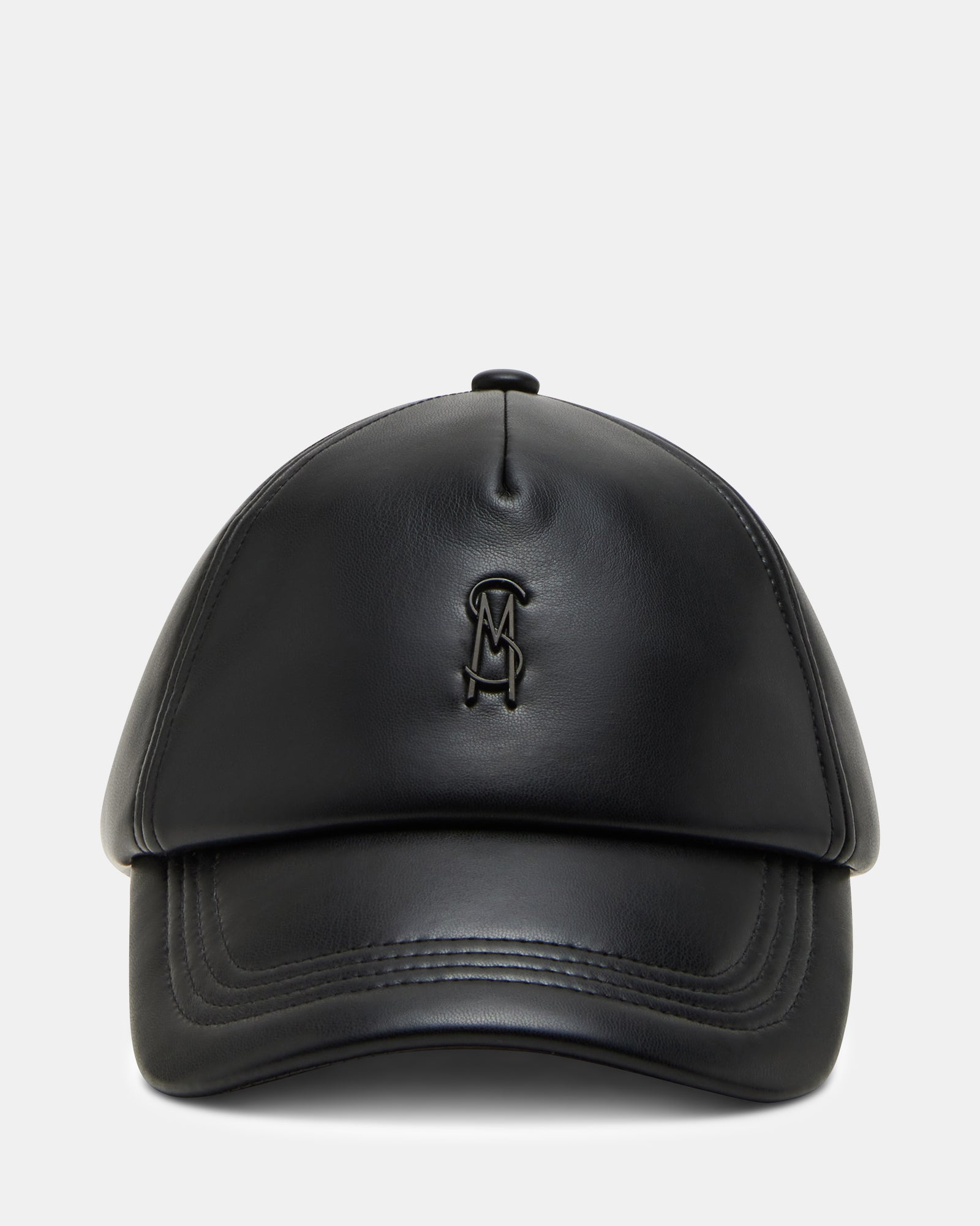 FAUX LEATHER PUFFER BASEALL CAP BLACK