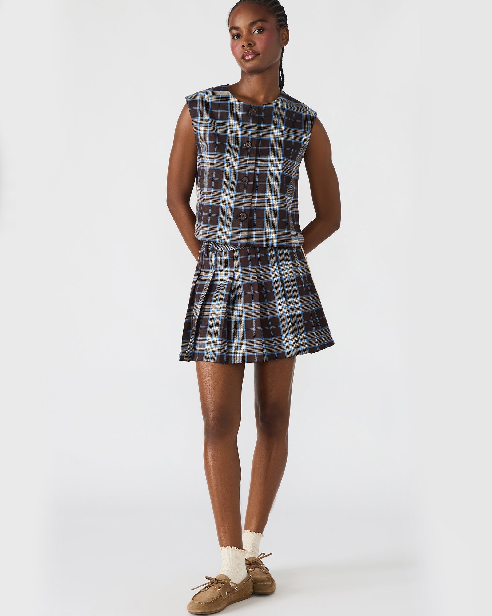 ALESSA TOP BROWN PLAID