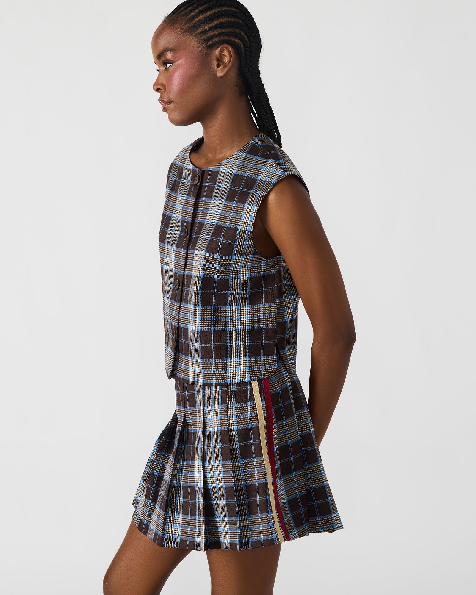ALESSA TOP BROWN PLAID