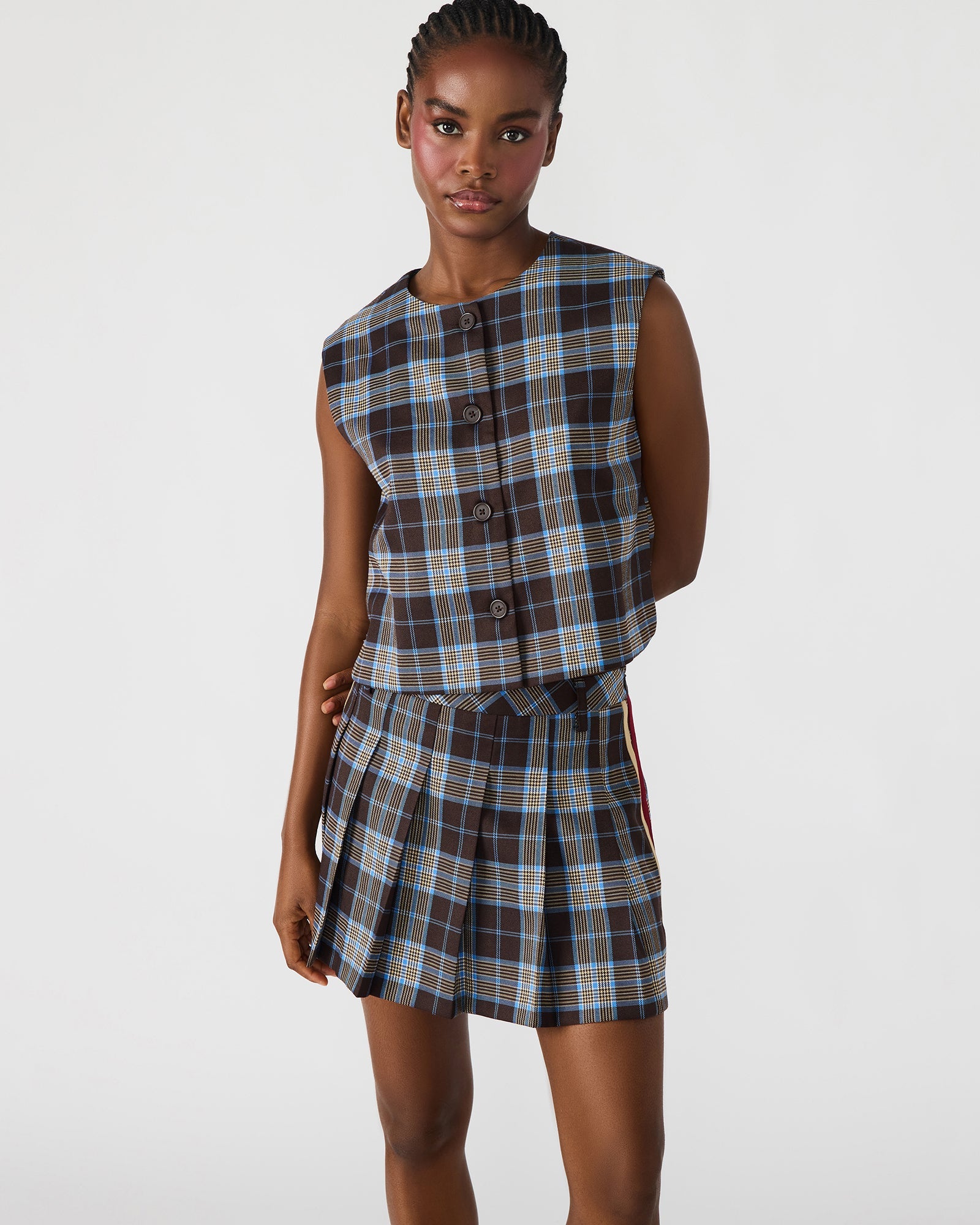 ALESSA TOP BROWN PLAID