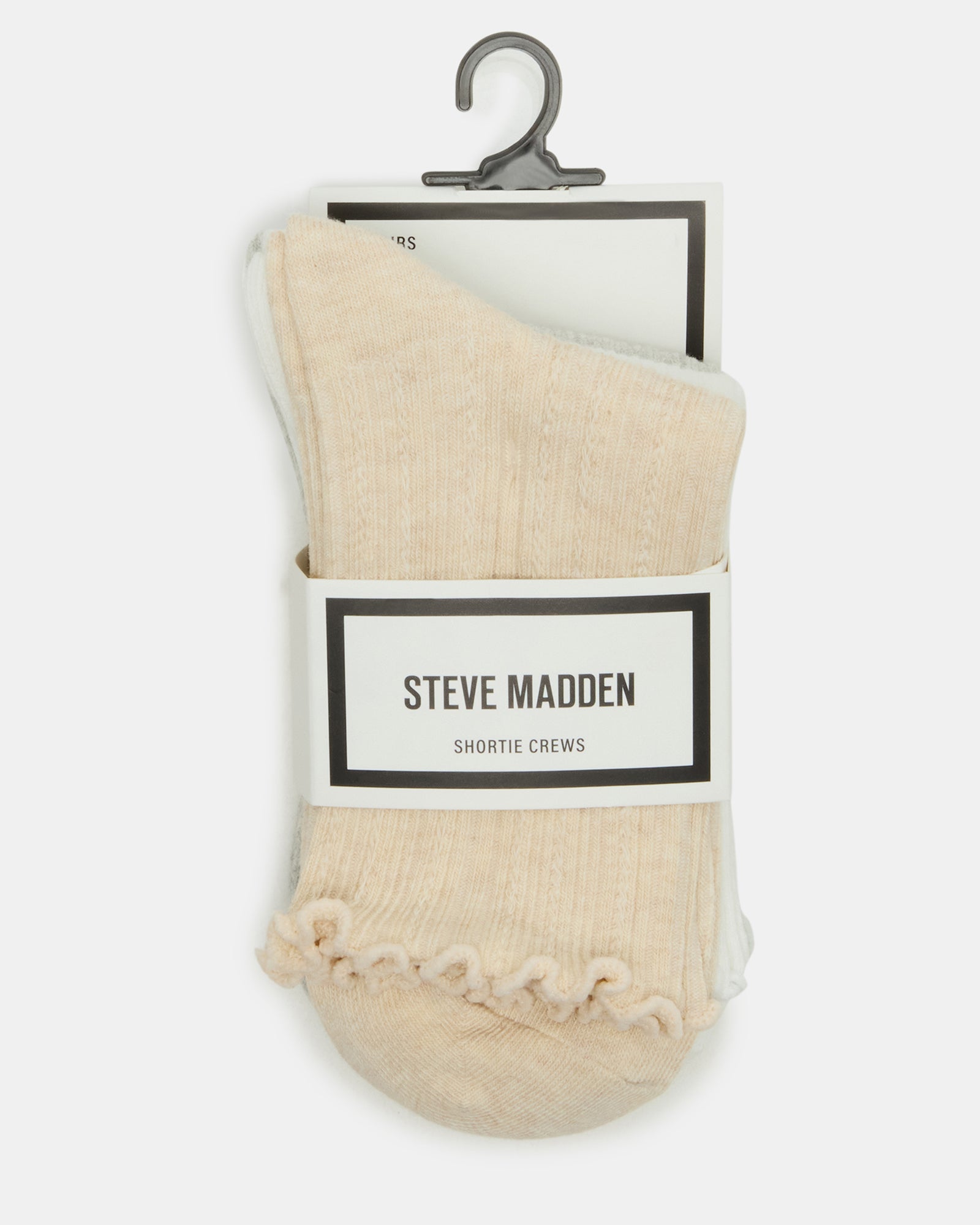 3 PACK LETTUCE EDGE RIBBED SOCKS TAUPE